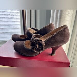 Sofft Dark Brown Suede Mary Jane Heels